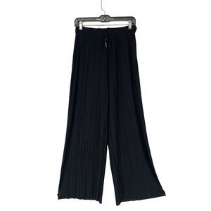 Kimberly C Wide Leg Accordian Pleat Black Pants Medium Pull On Stretch